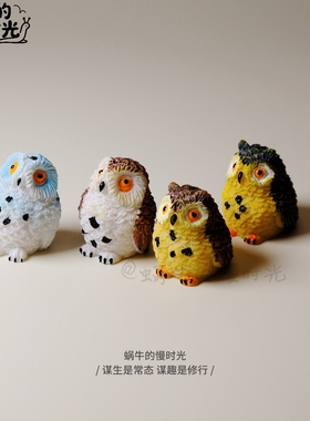 治愈系微缩仿真猫头鹰摆件 森系桌面书房装饰 树脂模型生日礼物