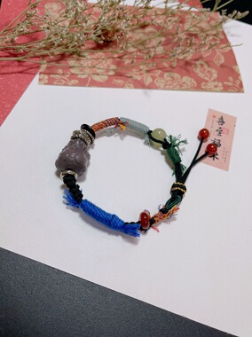 玖紫 非遗手工绳 紫气东来紫貔貅手链手绳 玉化貔貅阿拉善貔貅