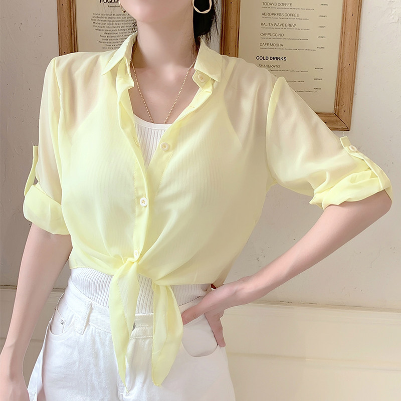 雪纺夏季小披肩配裙子五分袖空调衫 捷音菲蕾丝衫/雪纺衫