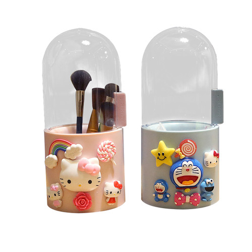 少女心可爱化妆刷收纳透明防尘化妆品收纳盒带珍珠眼影刷收纳桶 - 图3
