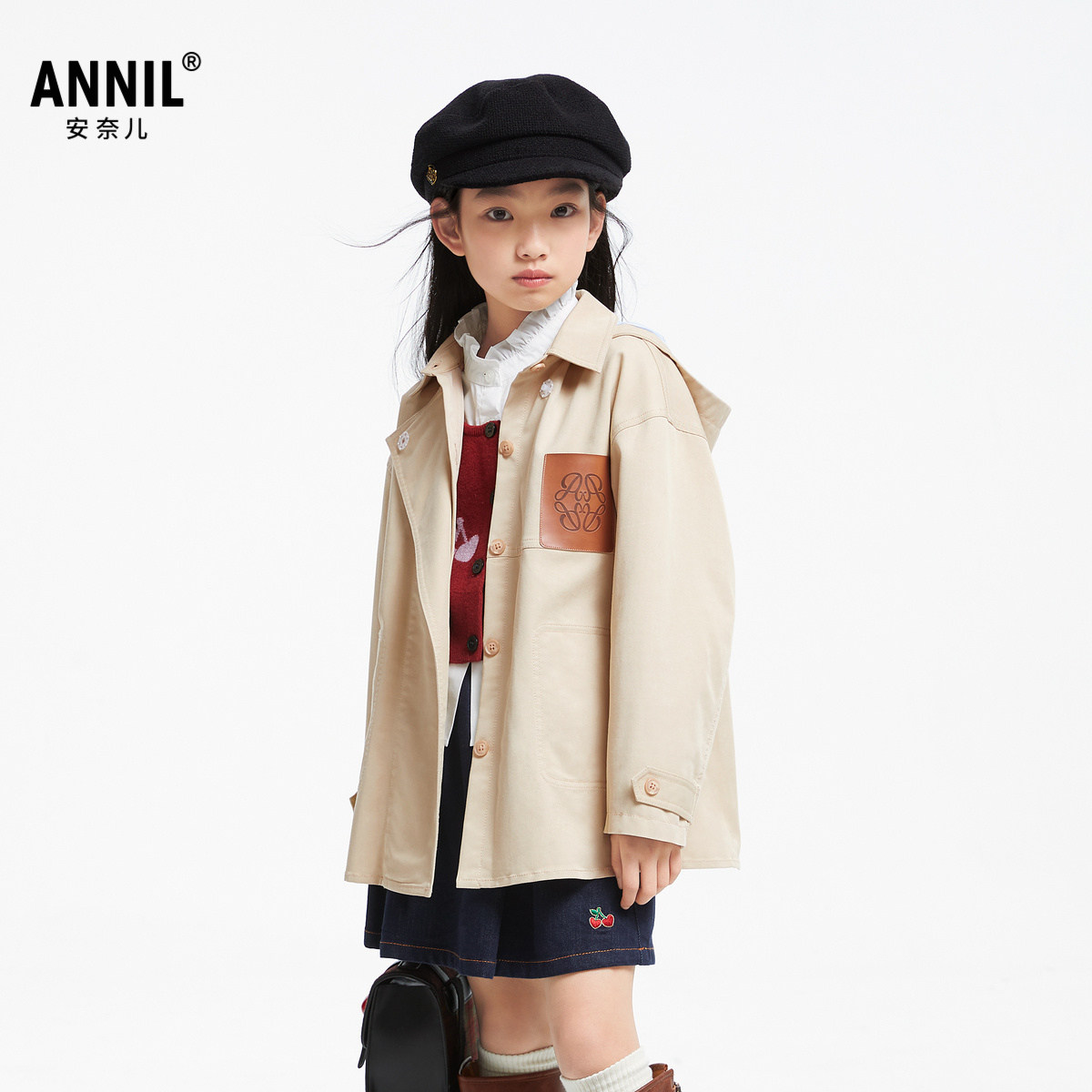 【商场同款】安奈儿童装女童风衣2024新款秋休闲防风外套AG435534,淘宝优惠券,粉丝福利购,淘宝优惠卷