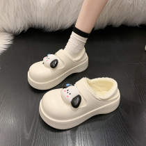 Cartoon Cute Paccia Dog Waterproof Plus Suede Bag Heel Cotton Slippers Women Winter Outwear Thick Bottom Warm Cotton Shoes Home