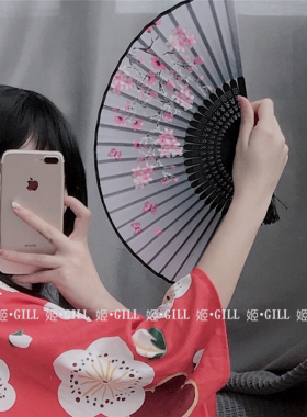 姬Gill：古风日式和风蕾丝旗袍扇子情侣道具折扇写真