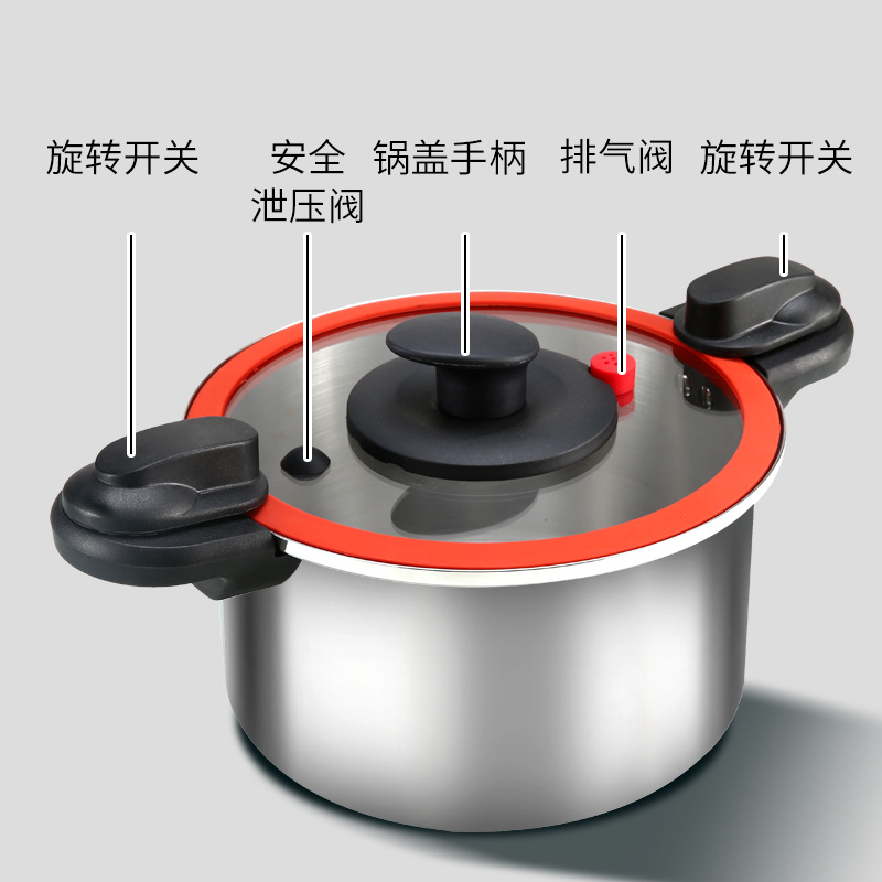 德国多功能家用煮炖防爆压力锅不锈钢低压锅不粘锅燃气电磁炉通用-图2