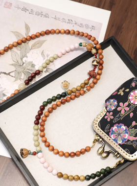 国风檀木新中式国风长款斜挎包包链斜挎链背背链项链