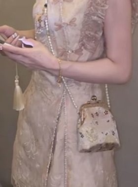 新中式国风复古手机包手工穿珠链流苏高级感气质单肩斜挎包