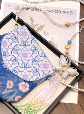 国风汉服斜挎包古风货郎包单肩包新中式印花瓣轻便布蝴蝶流苏