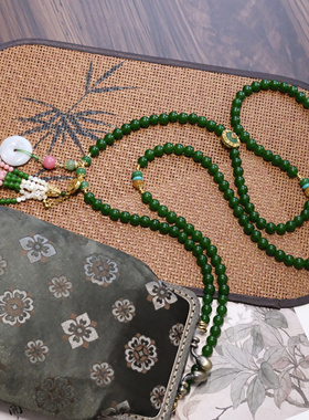 新中式国风复古绿玉项链葫芦流苏民族风轻奢百搭宝相花包包斜挎链