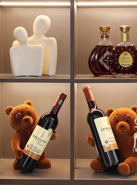 泰迪熊红酒架酒柜摆件现代轻奢高档客厅玄关餐边柜创意家居装饰品