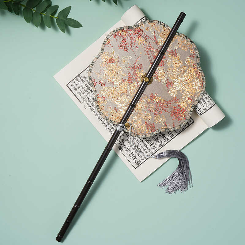古风紫竹腰扇汉服彼岸花团扇长柄流苏可卷曲折扇古典便携挂腰扇子 - 图3