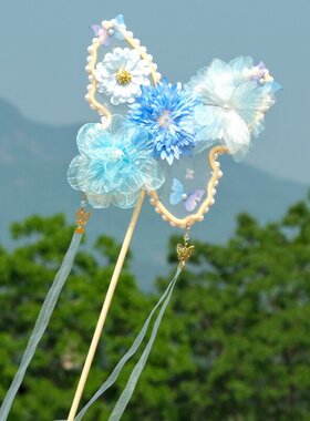 新品女童古风蝴蝶羽毛仙气扇