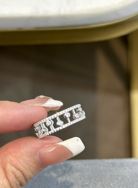 DB镂空露珠女戒通体925纯银满钻镶钻音符小辣椒同款百搭通勤戒指