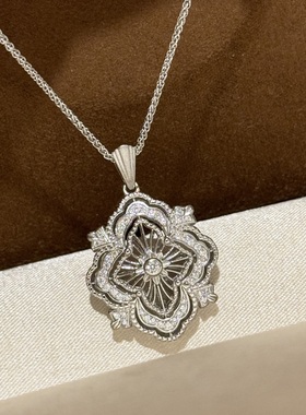 意大利工艺拉丝菱形繁花镶钻项链通体925纯银高级感布契风项链