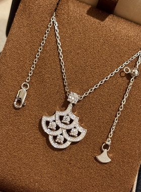 通体925纯银高碳钻裙子项链圣诞树叶子锁骨链高级感抽拉可调节