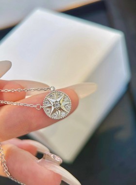 轻奢八芒星满钻纯银礼物罗盘项链