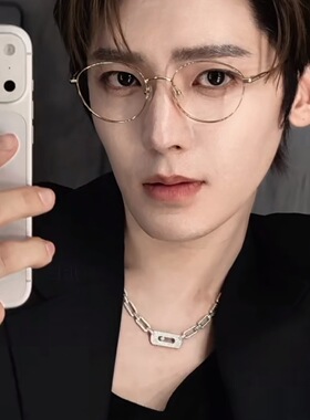 明星同款设计师滑动钻方形项链通体925纯银环环相扣重工男女颈链