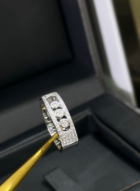 欧美高级感三钻移动的钻女戒通体925纯银时尚小众个性嘻哈潮流