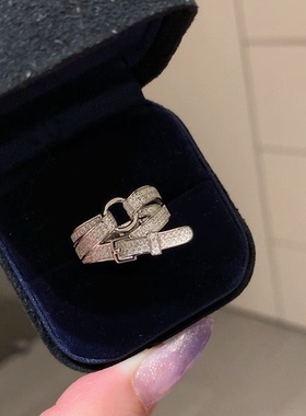 H新款皮带扣多层时尚戒指通体925纯银不规则街头潮流女戒不掉色