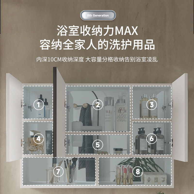 法安思浴室镜柜单独太空铝带灯镜子 法安思卡威德朗浴室镜柜