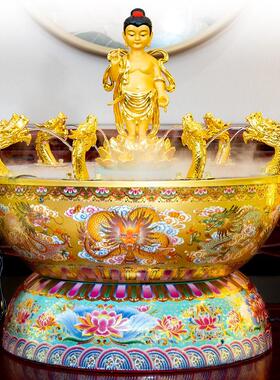 景泰蓝浴佛盆佛诞节释迦牟尼佛太子佛浴佛节寺庙用品九龙吐水摆件