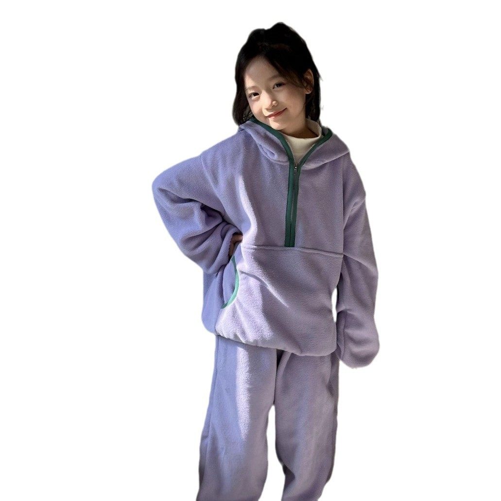韩系童装秋冬款女童双面摇粒绒保暖连帽卫衣+运动裤休闲两件套装,淘宝优惠券,粉丝福利购,淘宝优惠卷