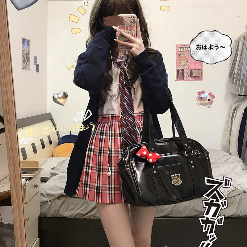 TR【田字格】jk制服格裙粉格百褶裙半身裙学院风校供感女春jk裙 - 图1