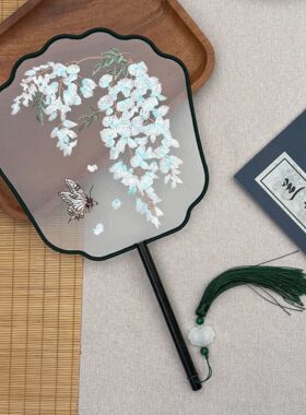 古风扇子刺绣扇子牡丹花鸟绣花扇工艺扇中国风团扇蝴蝶