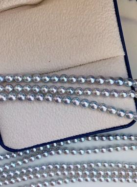 神户珠宝展日本养殖场4-4.5mm彩云珠人鱼姬色银蓝akoya真科研证书