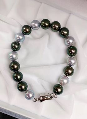 高冷风大溪地孔雀绿黑珍珠手链