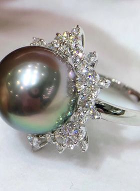 极光孔雀绿大溪地镜面雪花戒指