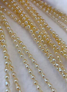 3.5-4mm天然akoya baby金色米粒巴洛克 10-11mm浓金椭圆金珠项链