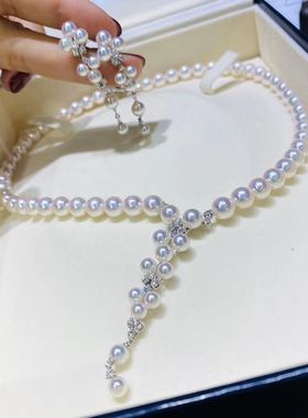 日本M牌akoya套装7-7.5mm天女钻石流苏晚装链宴会豪货miki