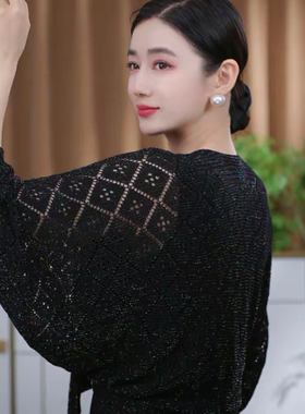 亮丝镂空针织披肩女春秋