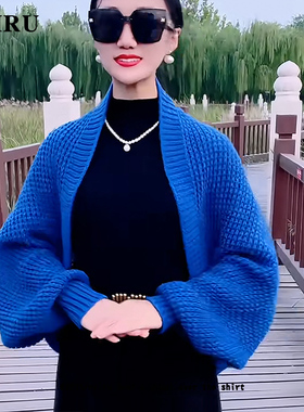 秋冬韩版女带袖披肩外套开衫