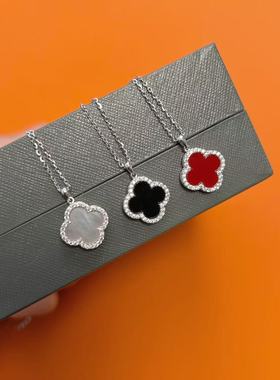 通体S925纯银双面四叶草项链