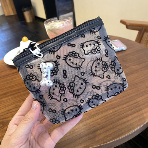 可爱kitty猫网纱化妆包透明手拿便携外出旅行收纳包随身简约包女 - 图3