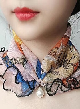 珍珠套头小围脖女脖套护颈丝巾春