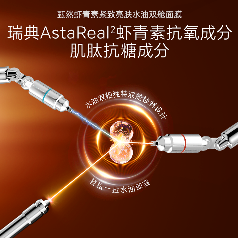 【囤货装】甄然虾青素紧致修护亮肤双舱面膜5片/盒 抗糖抗氧熬夜,淘宝优惠券,粉丝福利购,淘宝优惠卷