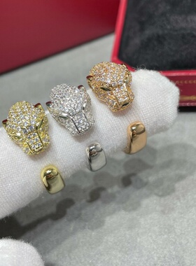 男女V金欧美满钻豹子戒指