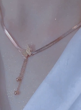 小众设计蝴蝶项链女钛钢锁