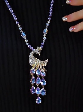 古风孔雀琉璃水钻项链