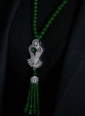 复古绿色串珠毛衣链女