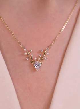 韩版一鹿有你锆石锁骨链轻奢钛钢