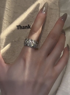 银色锆石闪钻花朵戒指女