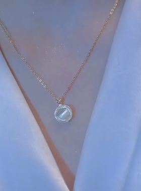 可转动的猫眼石锆石吊坠项链女轻奢高级感精致锁骨链配饰2022新款