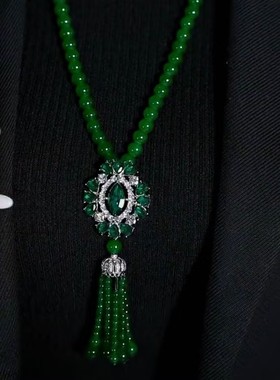 秋冬绿水晶毛衣链女潮