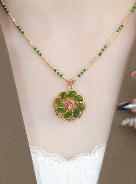 时尚镶钻幸运花吊坠项链女