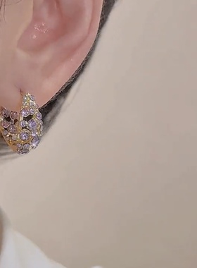 轻奢紫色锆石耳环女潮