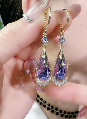 小众设计紫色水晶耳环女