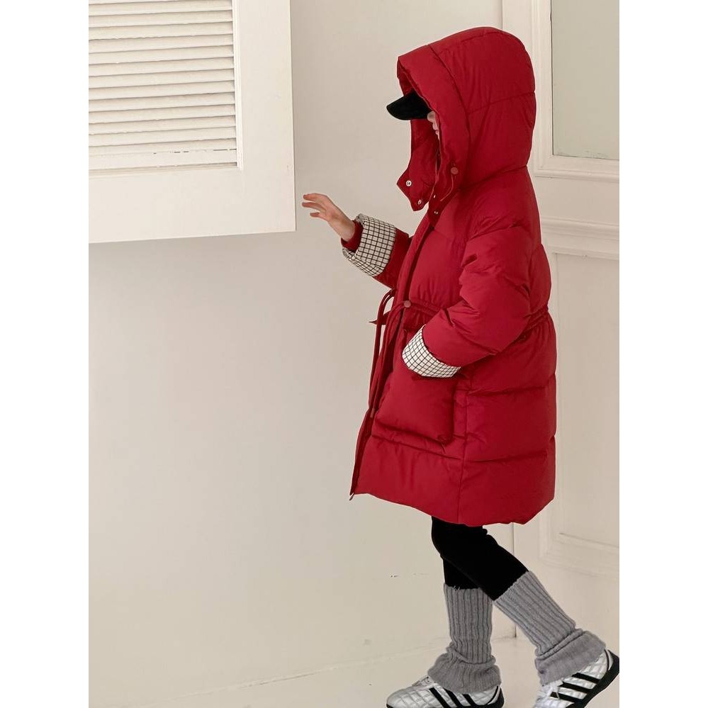 专柜品牌女童棉衣2025冬款新款中大童时尚休闲收腰外套圣诞服中长,淘宝优惠券,粉丝福利购,淘宝优惠卷